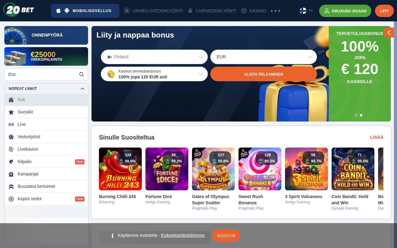 20Bet Casino homepage screenshot