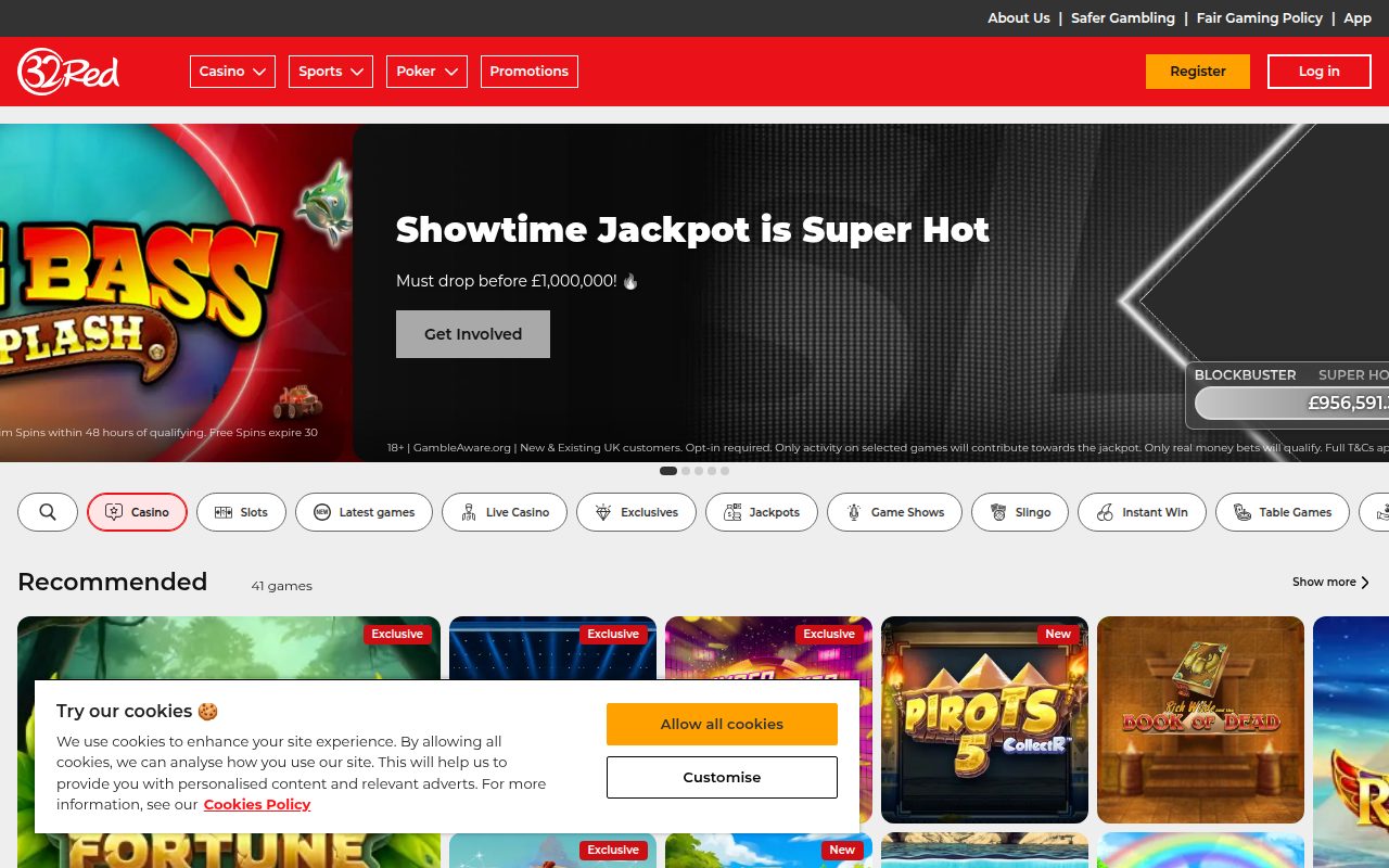32Red Casino homepage screenshot