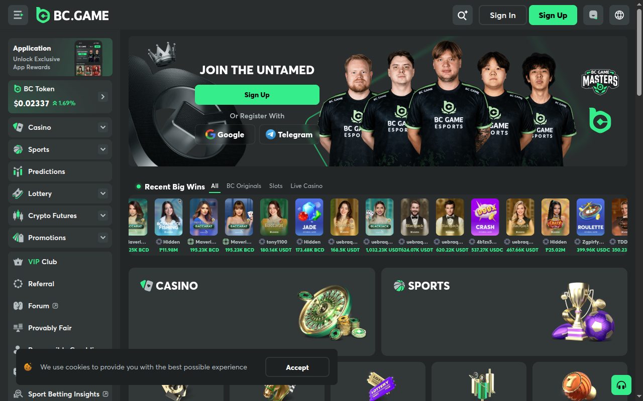 BC.Game homepage screenshot