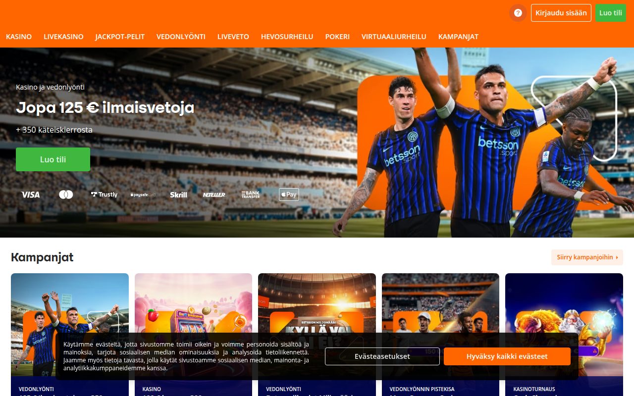 Betsson Casino homepage screenshot
