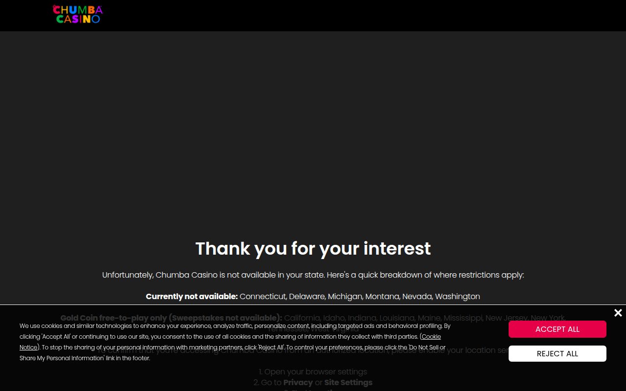 Chumba Casino homepage screenshot