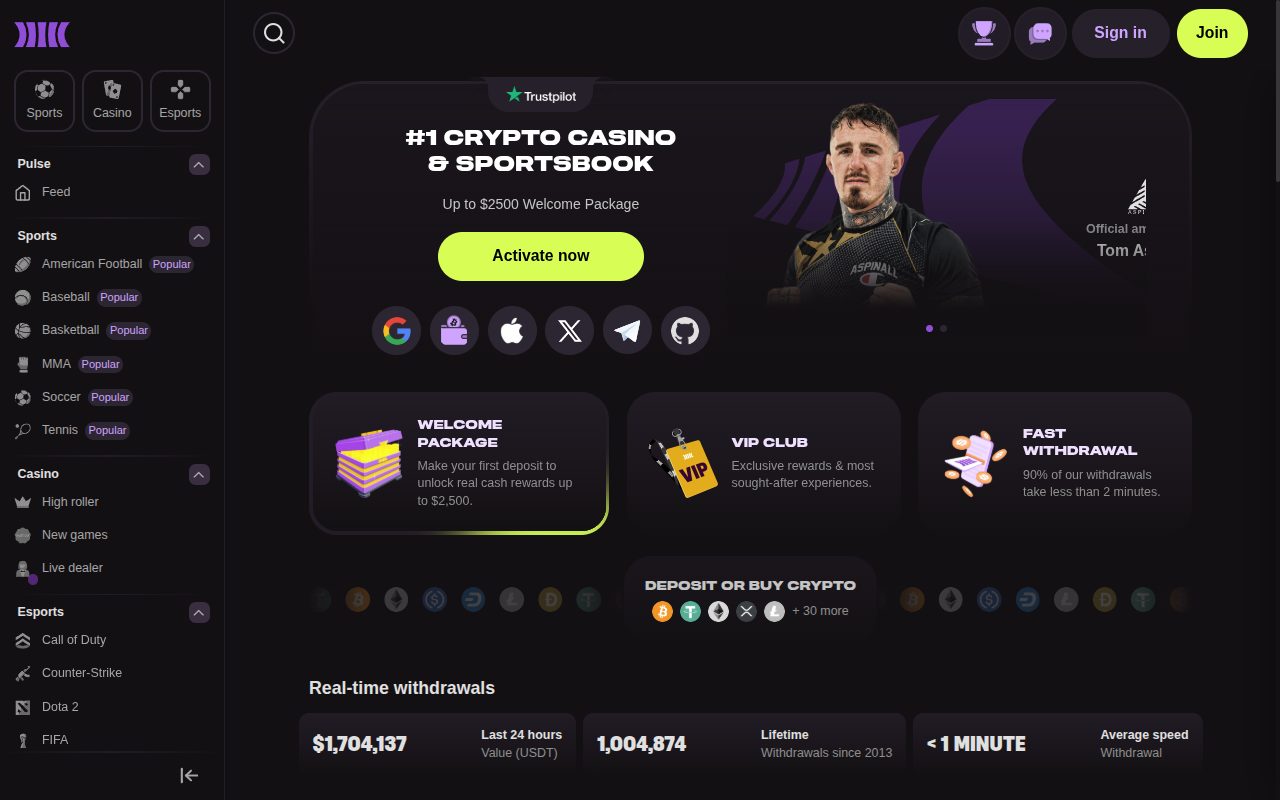 Cloudbet homepage screenshot
