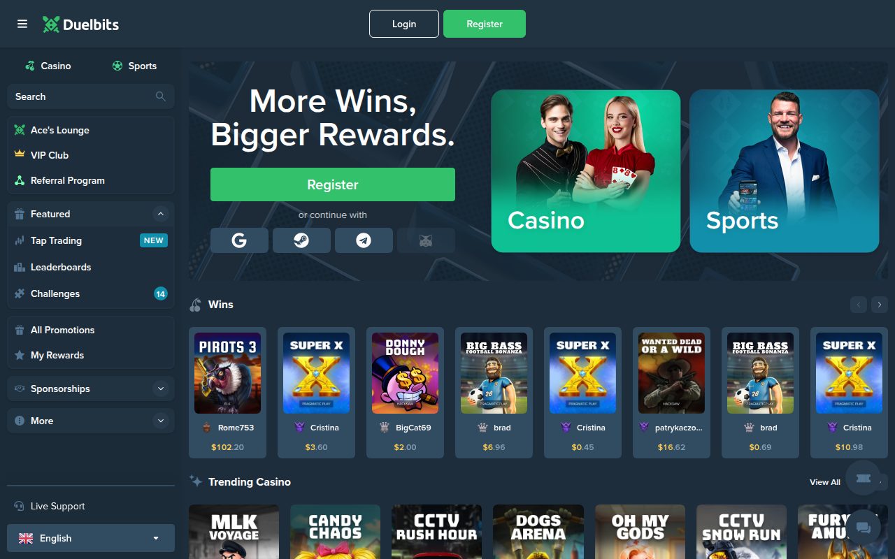 Duelbits homepage screenshot