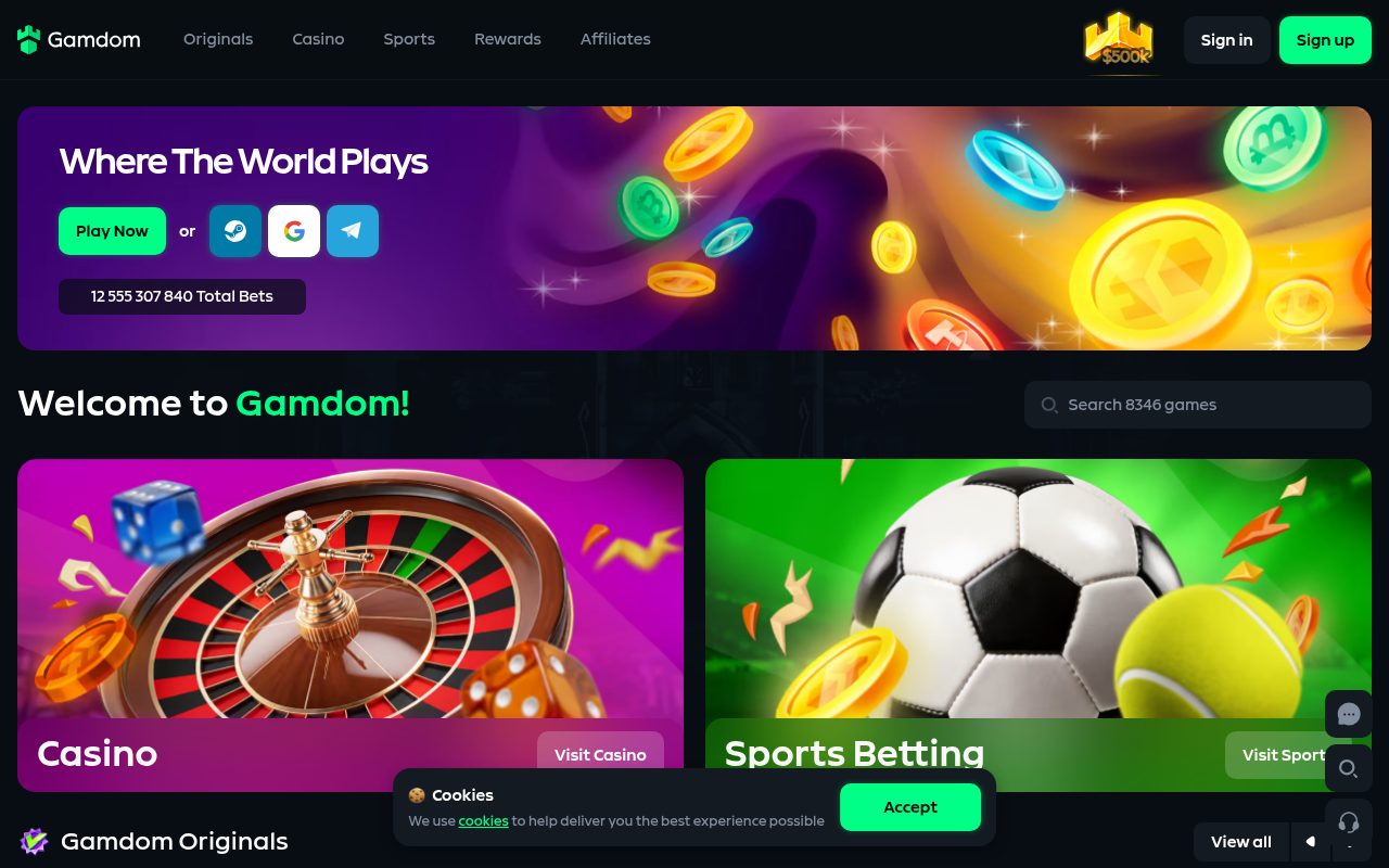Gamdom homepage screenshot