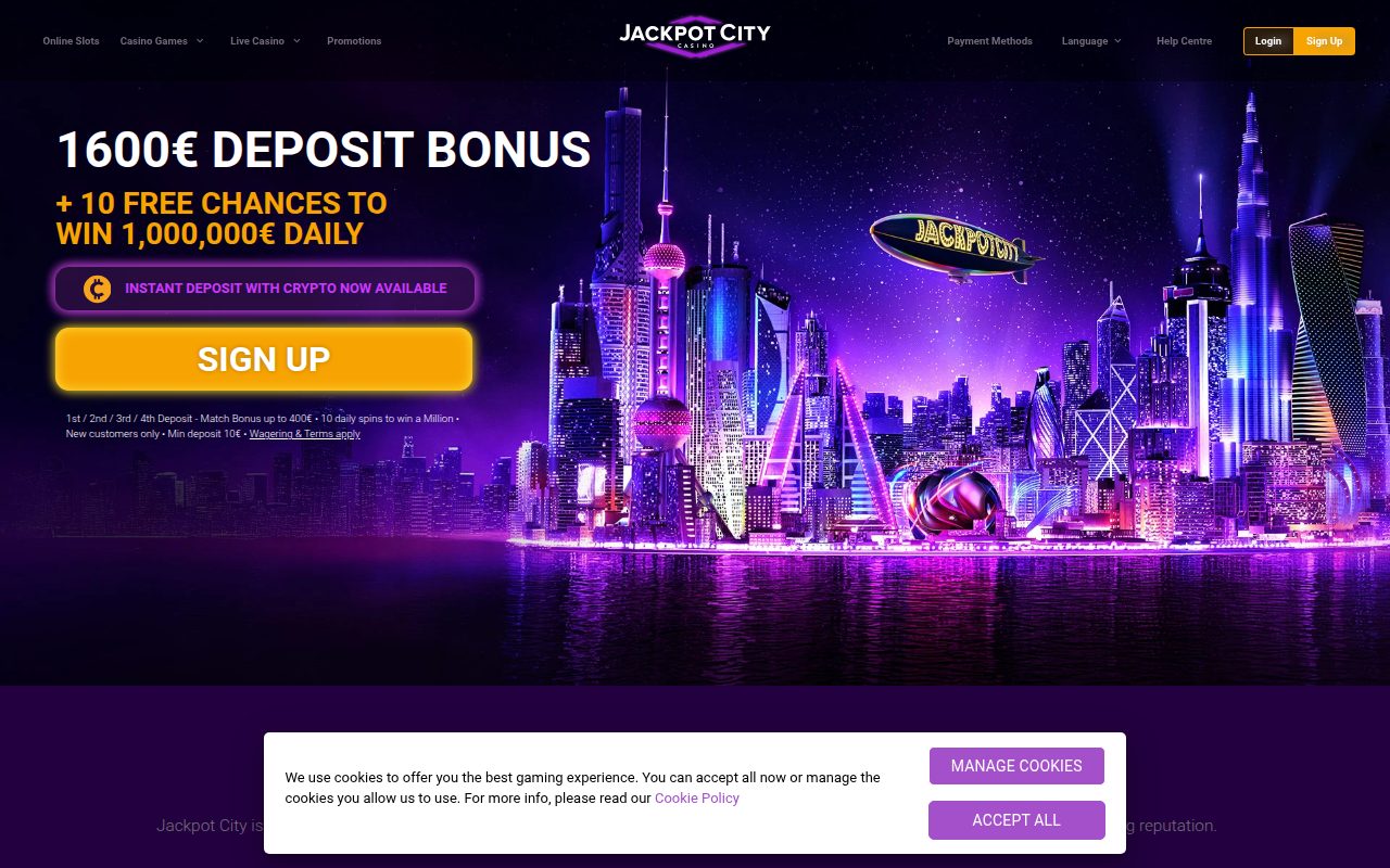 JackpotCity Casino homepage screenshot