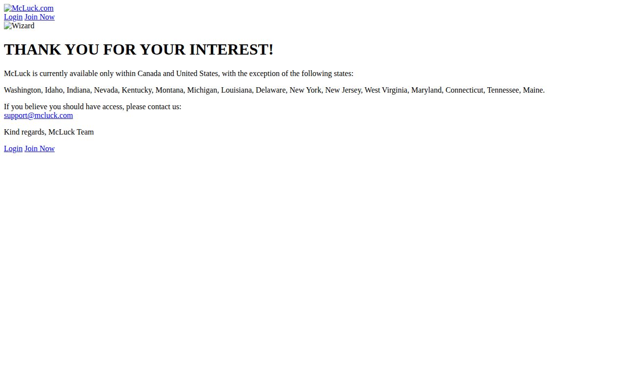 McLuck Casino homepage screenshot