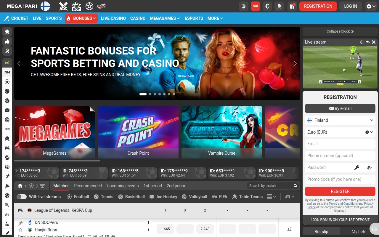 Megapari Casino homepage screenshot