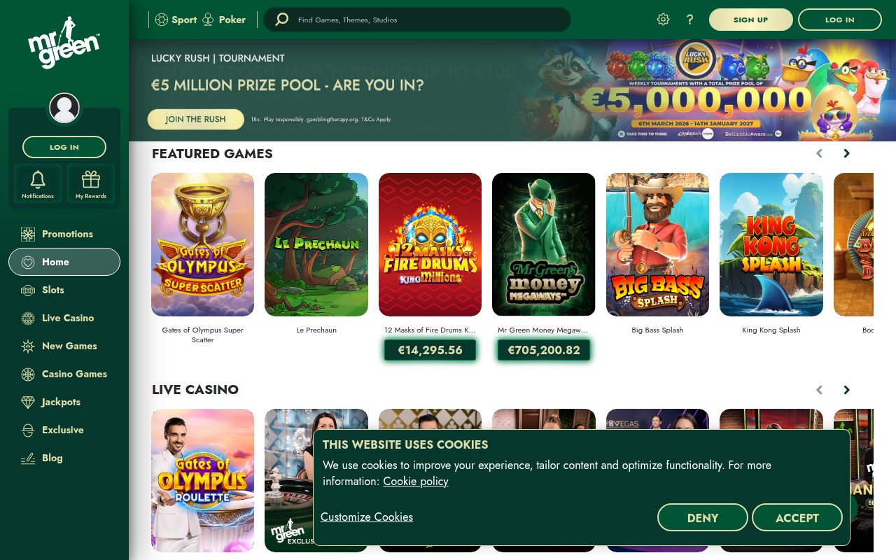 Mr Green homepage screenshot