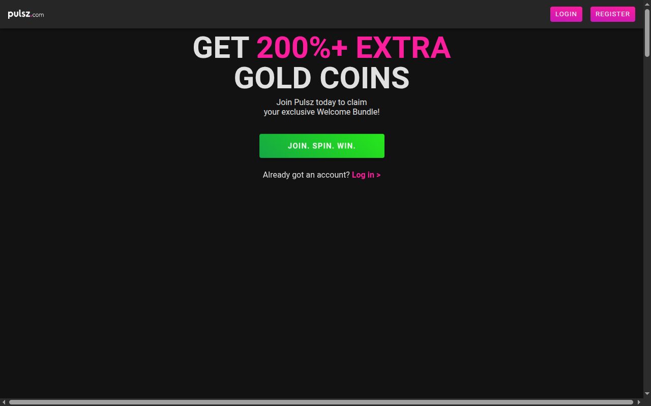 Pulsz Casino homepage screenshot