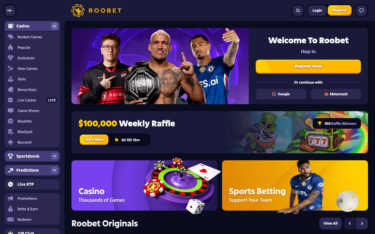 Roobet homepage screenshot