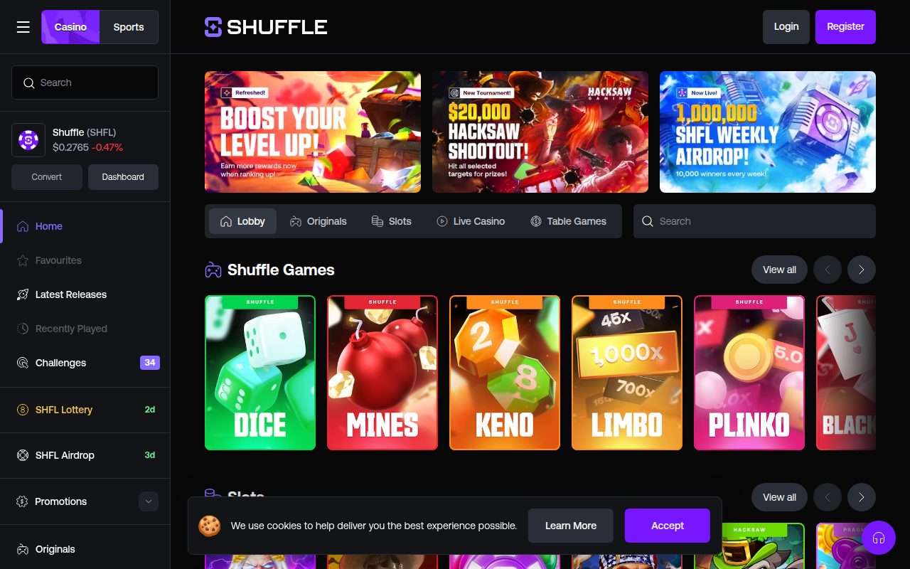 Shuffle.com homepage screenshot