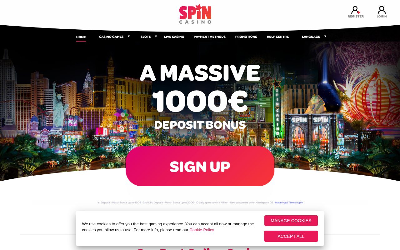 Spin Casino homepage screenshot
