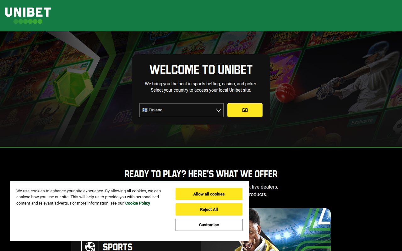 Unibet Casino homepage screenshot