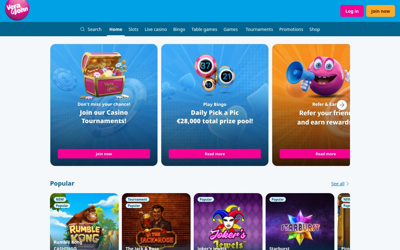 Vera&John homepage screenshot
